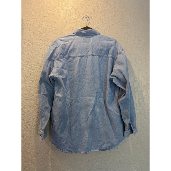 Vintage Lets Quizz Again Cowboy Cat Embroidered Denim Shirt Light Wash Medium - Picture 7 of 8